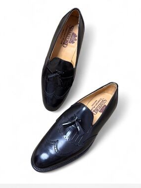 Stafford Black Leather Tassel Kiltie Slip-On Loafers Brogue Detailing Sz 11 D/B